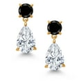 thumbnail image 2 of Gem Stone King 18K Yellow Gold Plated Silver White Moissanite and Black Diamond Earrings for Women | 8.24 Cttw | Gemstone Birthstone | Pear Shape 12X8MM, 2 of 4