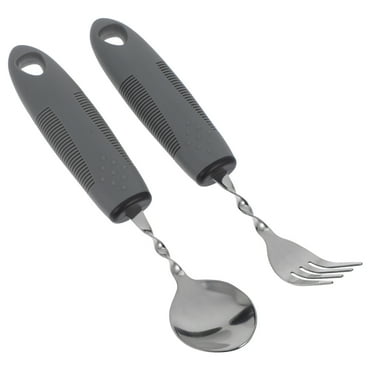 2pcs Adaptive Utensil For Elderly Stainless Steel Anti Tremor Spoon And Fork With Built Up Handles For Stroke Therapy And Arthritic Hands
