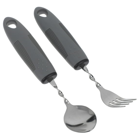 2pcs Adaptive Utensil Set Stainless Steel and Plastic for Elderly with Comfortable Grip and