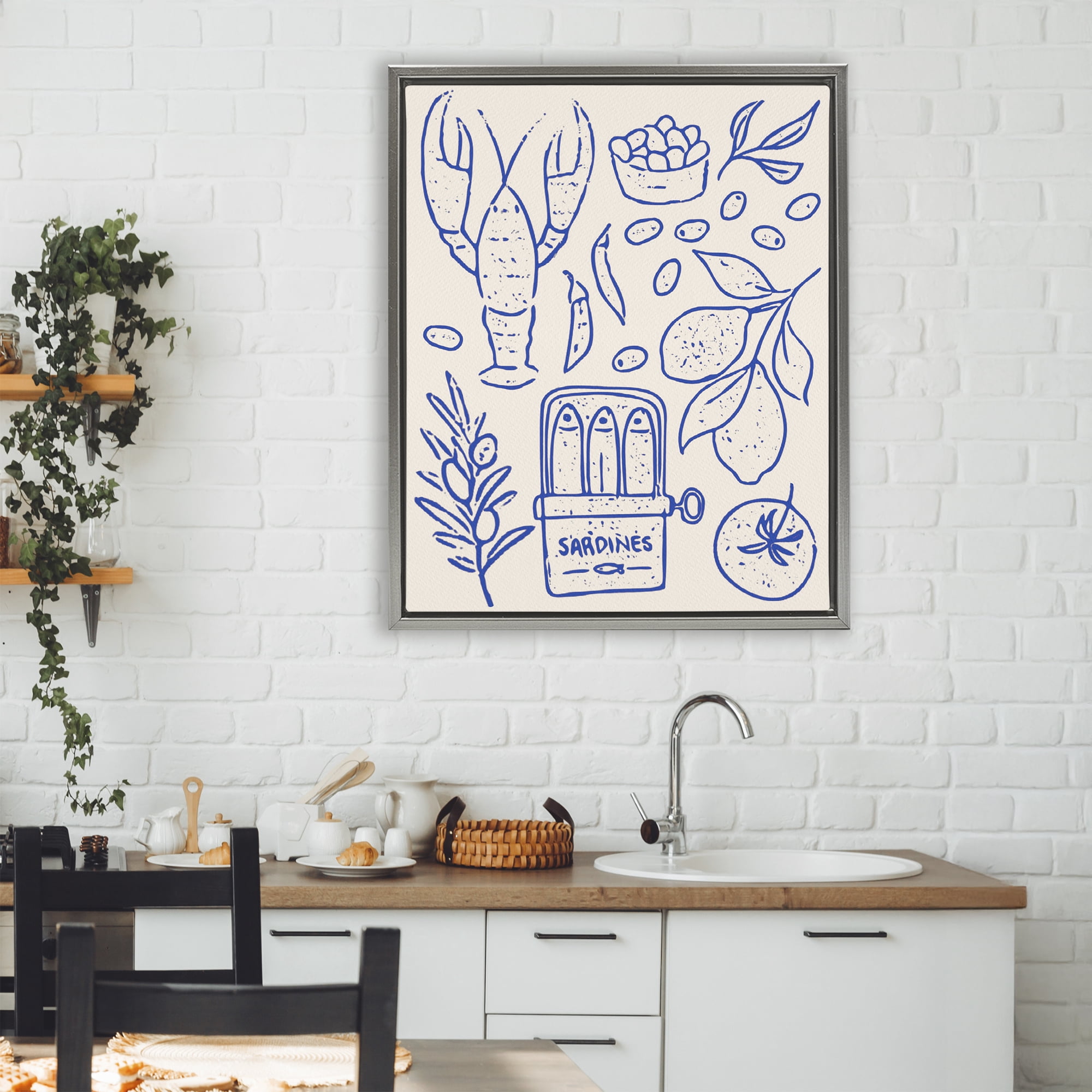 Stupell Industries Seafood & Herbs Simplicity Gray Framed Floater Canvas Wall Art, design by Camila Juncos