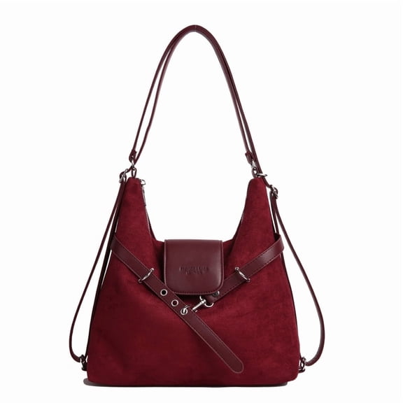 Crossbody Bags for Women, Women Faux Suede Tassel Handbag Adjustable Strap For Work Travel (Wine Red)