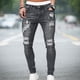 thumbnail image 1 of Pantalones vaqueros elásticos rasgados ajustados con bordado de motorista para hombre Tan Jianjun unisex, 1 of 2