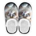 thumbnail image 2 of Women's Men's Slippers, Non-Slip Travel Unisex Fleece House Shoes White Cat, 2 of 7