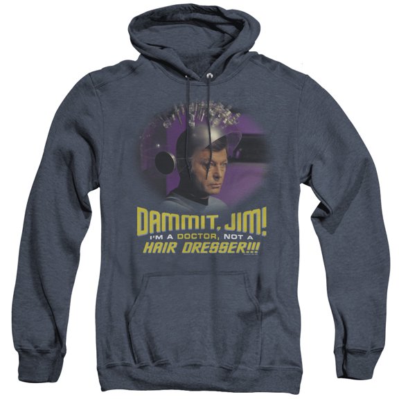 Star Trek Not A Hair Dresser Adult Heather Hoodie Sweatshirt Navy