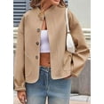 thumbnail image 4 of Women Casual Pea Coat Wool Short Jacket Fall Button Down Woolen Coat Crop Peacoat Camel Color L, 4 of 8