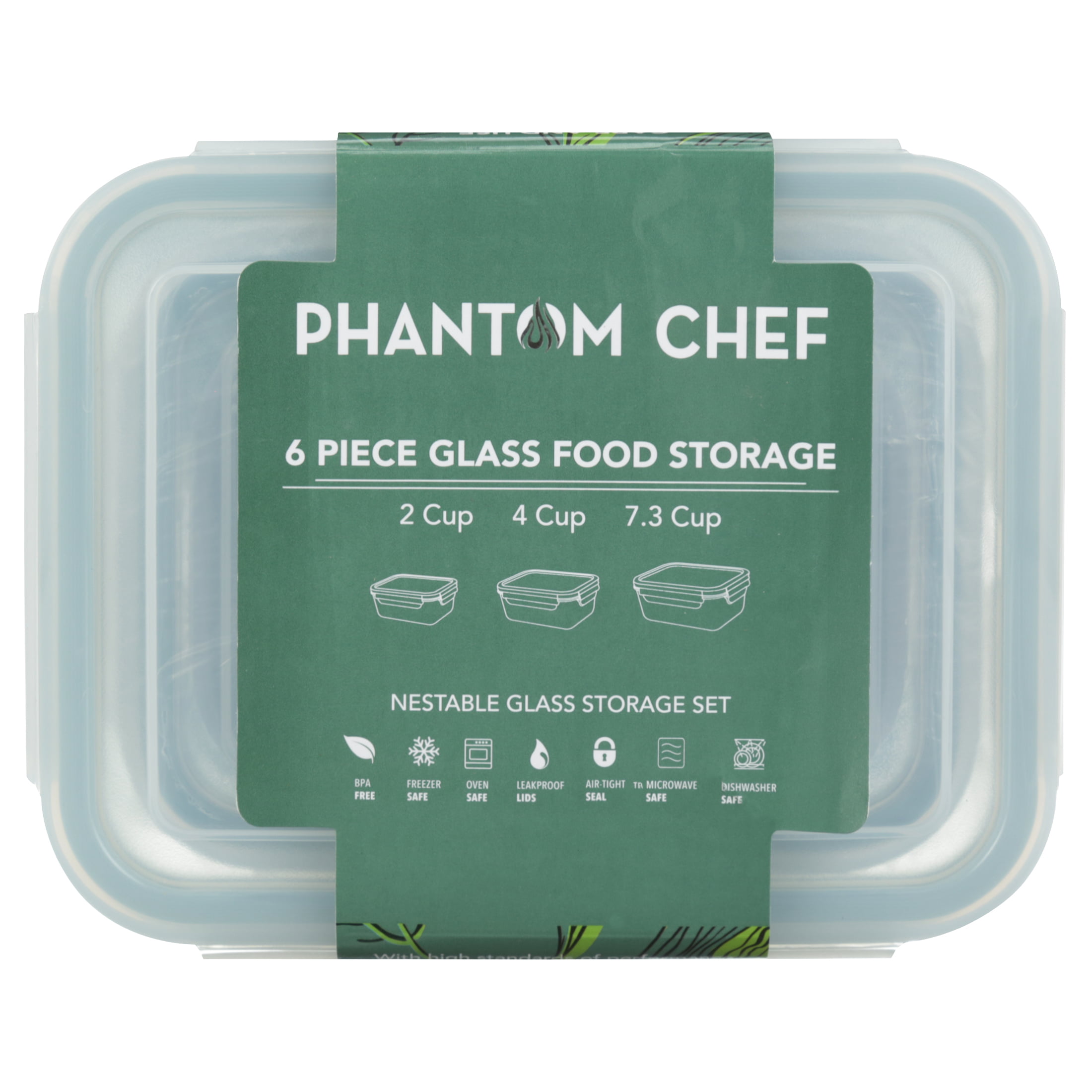 Phantom Chef Set of 3 Glass Nestable Food Storage Containers with Lid 2  cup, 4 cup, 7.3 cup – Red 