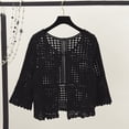 thumbnail image 2 of TRUBKH Women Swimsuit Coverup Lace Cardigan 3 4 Sleeve Sheer Shrug Bathing Suit Cover Up Women Crop Cardigan Sweaters Lace Cover Up Beach Cover Up Blouse Eyelet Summer Cardigan Black A, 2 of 3