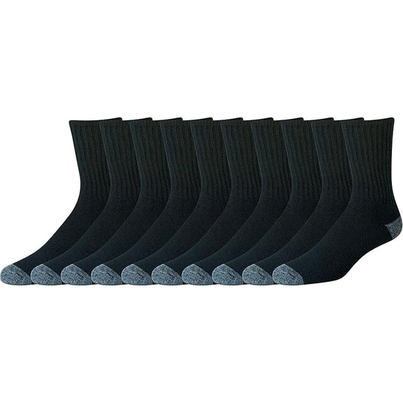 Essentials Men's Cotton Crew Socks - Comfortable, Durable, Half-Cushioned, 10 Pairs