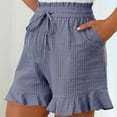thumbnail image 4 of ! lcziwo Womens Summer Vacation Shorts Trendy Ruffles Striped Beach Shorts Drawstring Baggy Casual Short Trousers with Pockets Navy XXL, 4 of 8
