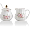 thumbnail image 2 of Royal Ceramic Sugar and Creamer Set Cream Pitcher, Sugar Bowl, Sugar Set with Lid & Spoon & Cake Stand, Coffee Serving Set Wedding Gift (Sugar and Creamer Set, Flower), 2 of 8