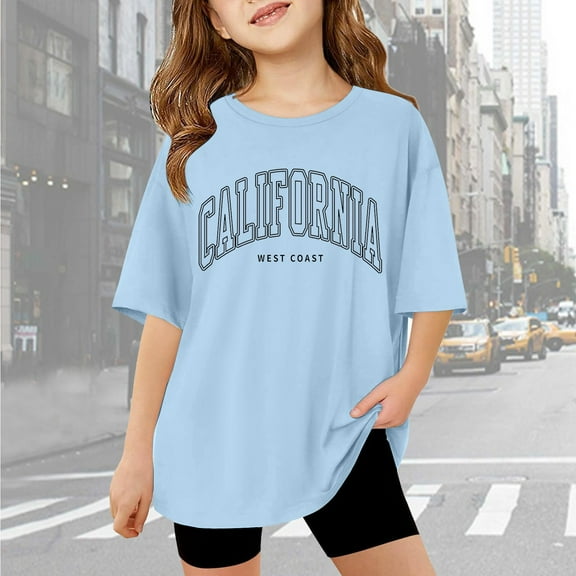 Toddler Boys Shirts Short Sleeve Letter Print Summer Tops Crewneck Tees Kids Plain Blue Shirt T Shirts for Girls 4T