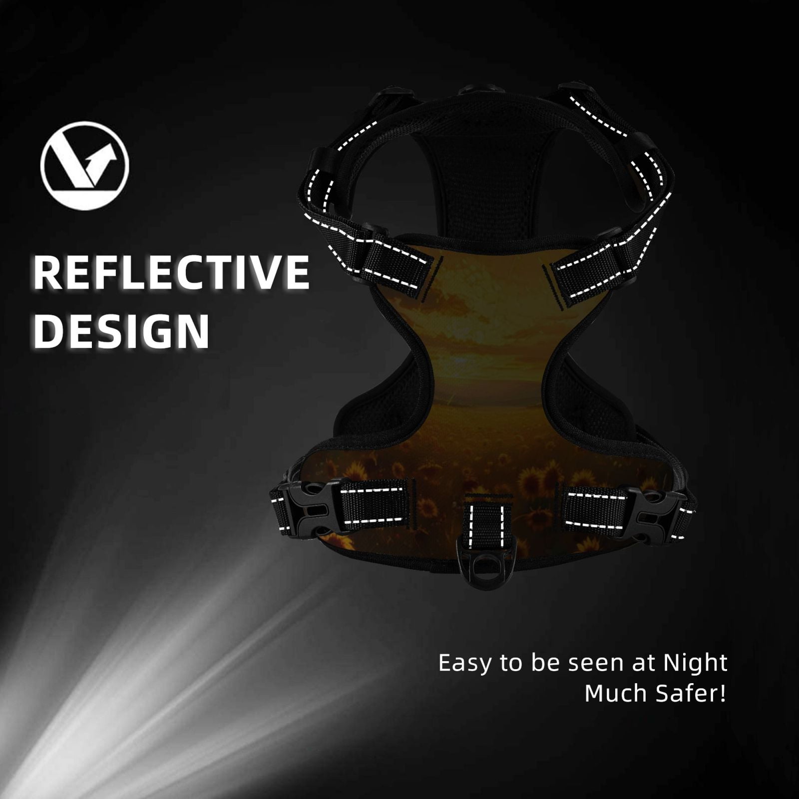 Vsdgher Sunflower Sunset Rainfall Dog Harness, No-Pull Pet Harness, Dog Vest, Pet Vest for Small to Large Dogs-Large