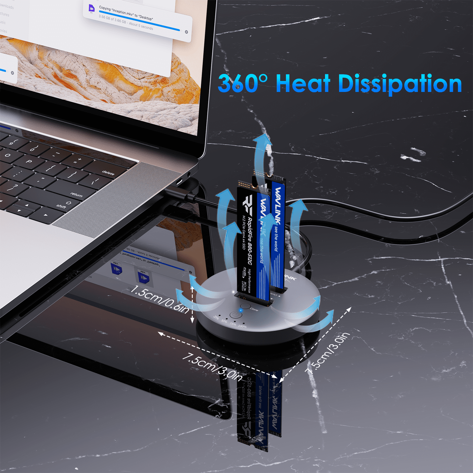 WAVLINK M.2 NVMe SSD Cloner Dock, 10Gbps Dual-Bay NVMe to USB-C/A Enclosure, Supports Offline Clone, UASP, Design for M-Key or M+B Key SSDs in Size 2230/2242/2260/2280/22110, SSD Not Include