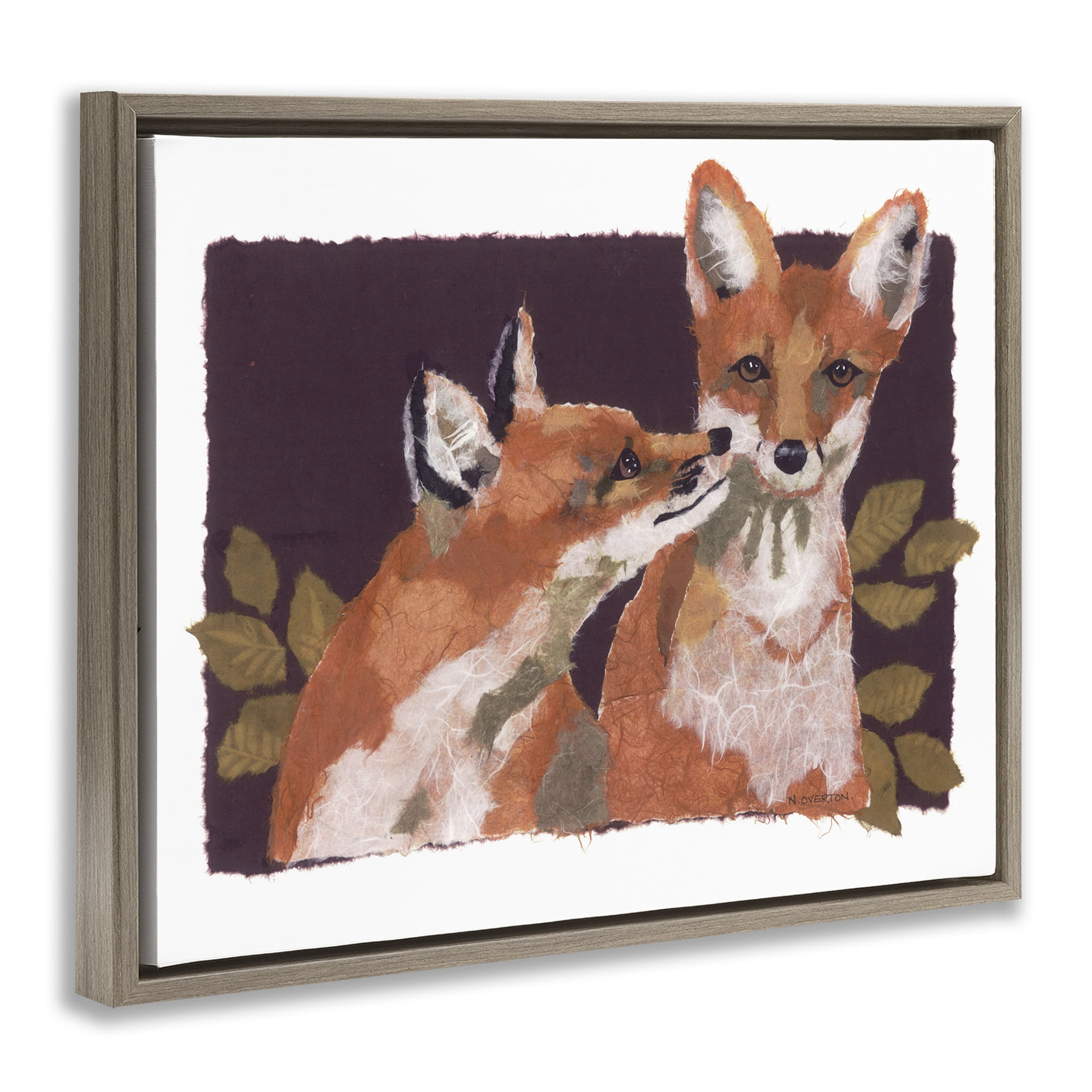 Stupell Industries Woodland Foxes & Leaves Animals & Insects Painting Brown Floater Framed Canvas Art Print Wall Art, 31 x 25
