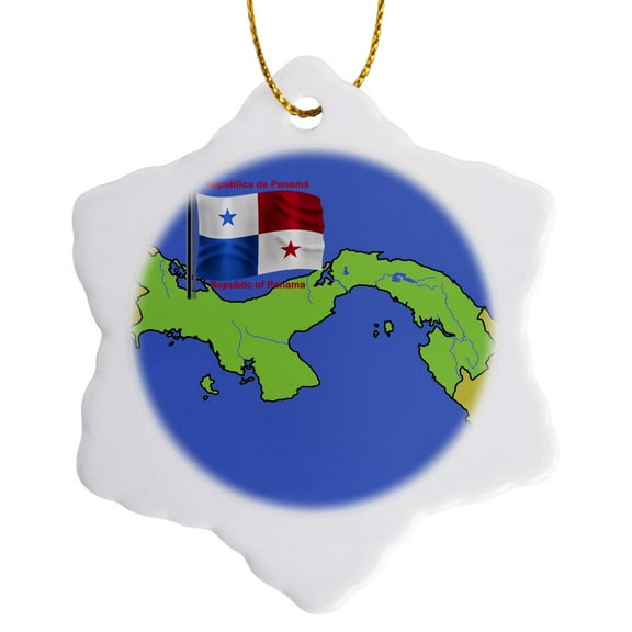 3drose, Flag and Map of Panama with Republic of Panama Printed in Both English and Spanish.., 3 inch Snowflake Porcelain Ornament