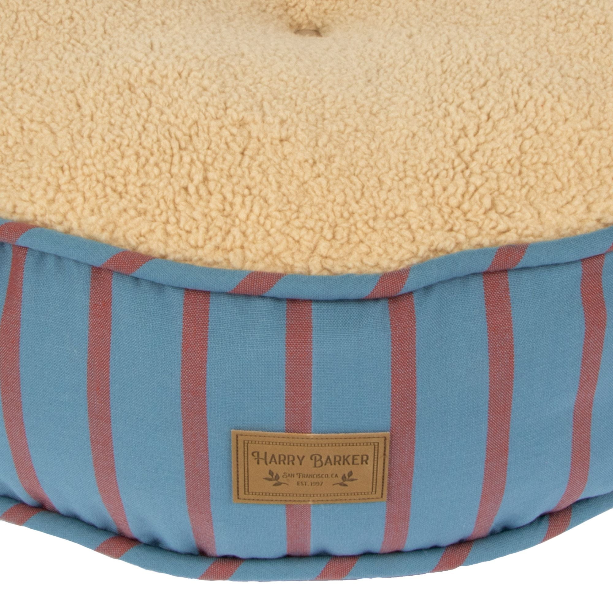 Harry Barker Blue Stripped Sherpa Pouf Bed, One Size