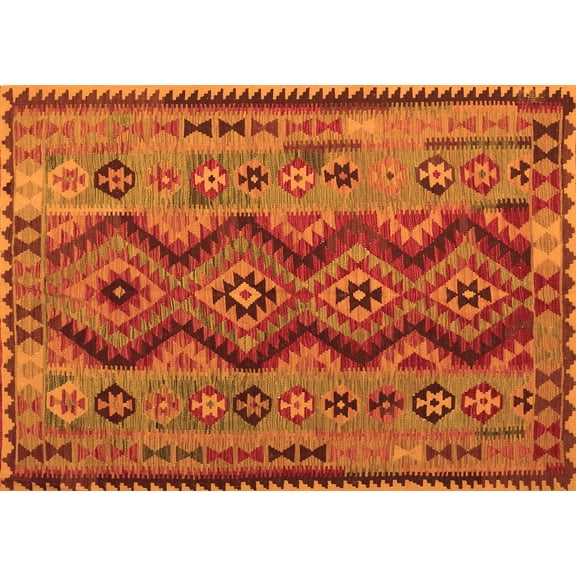 Ahgly Company Indoor Rectangle Oriental Orange Traditional Area Rugs, 4' x 6'
