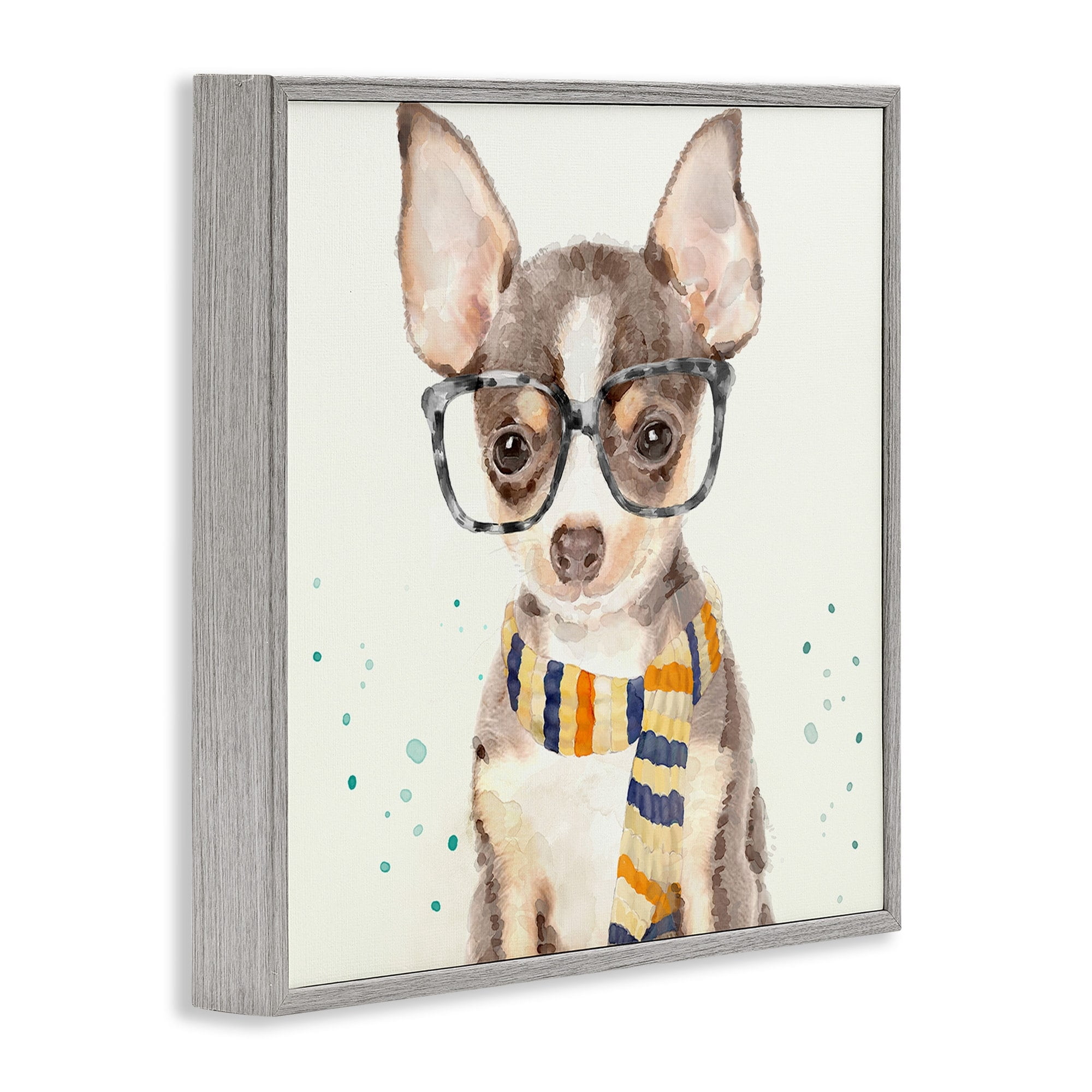 Stupell Industries Hipster Chihuahua Puppy With Glasses And Scarf Watercolor, 24 x 24,Design by Main Line Studio