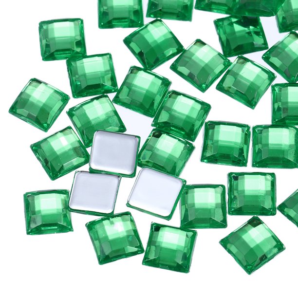 50 Pcs Gemas Acrílicas de Fondo Plano 8mm Cuadradas Artificiales para Manualidades, Pintura Facial, Joyería de Disfraces Verde Pálido