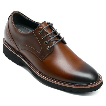 CMR CHAMARIPA Men s Elevator Dress Shoes - Formal Height Increasing Shoes - Tan Leather Derby Shoes 8CM / 3.15 Inches Taller