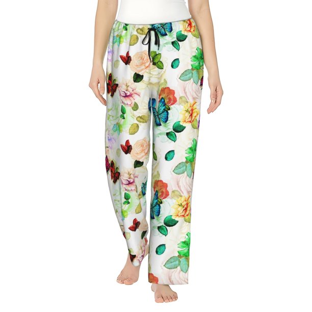 Balery Floral Vintage Pantalones de pijama para mujer, pijamas ultraligeros, pantalones de estar por casa-Medium