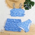 thumbnail image 2 of vigerkar Girls' 3 Piece Set Floral Print Bikini Swimsuit with Drawstring Beach Skirt Cute Ruched Bathing Suit (Blue, 8-9 Years), 2 of 8