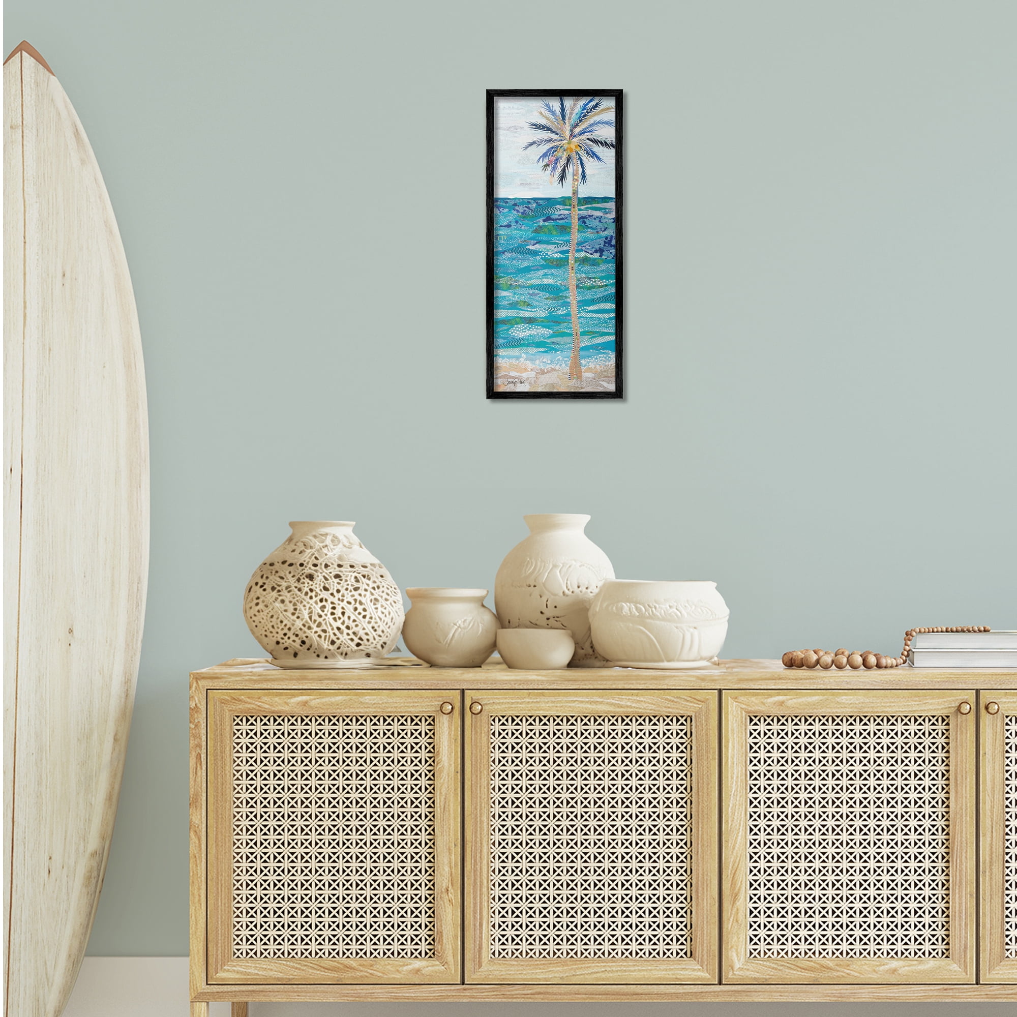 Stupell Industries Tangled in Blue Collage Coastal Painting Black Framed Art Print Wall Art, 10 x 24