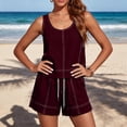 thumbnail image 6 of Cagogo Women Plus Size 2 Piece Shorts Set Casual Summer Round Neck Sleeveless Tank Top Matching Lounge Outfits Loose Comfy Pants Tracksuits Travel Airport Clothes, Wine M, 6 of 9