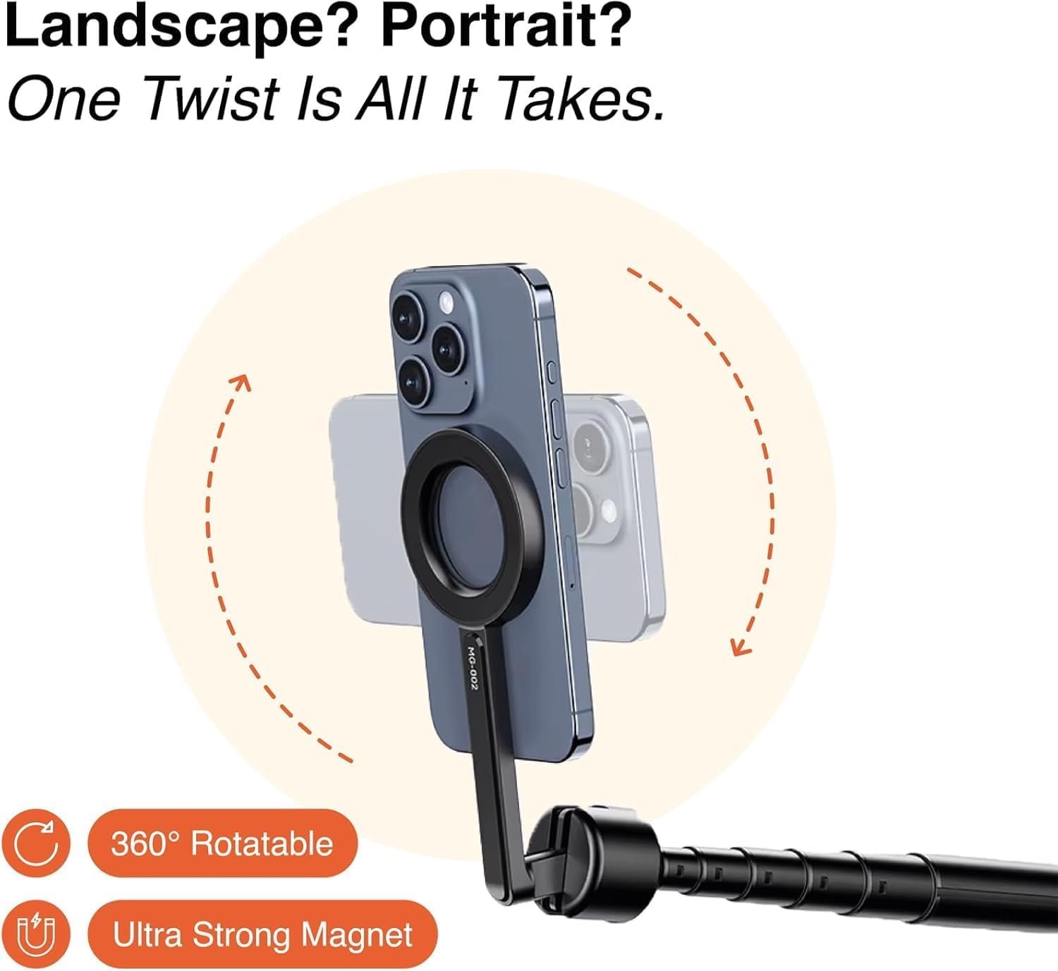 Horizum Magnetic Phone Tripod with Light, 51''/63'' Extendable Portable Selfie Stick with Wireless Remote for iPhone, 360° Rotation Phone Stand for Video Recording/Vlogging (Black,51'')