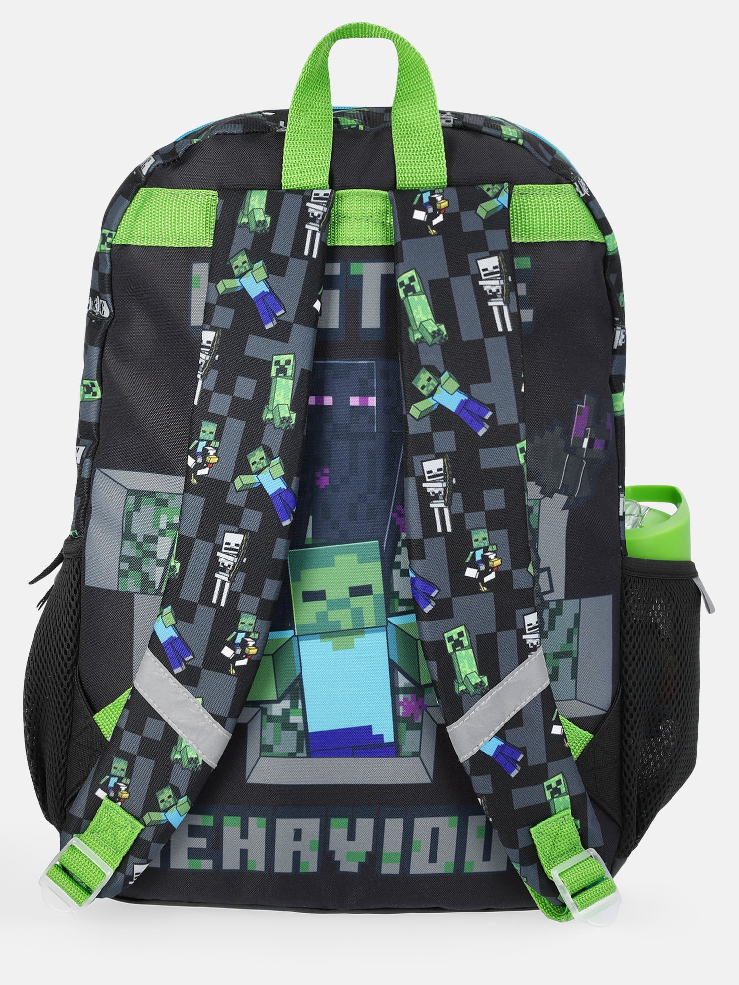 Minecraft Mode Green Backpack Set with Lunch kit, Headphones and Water Bottle