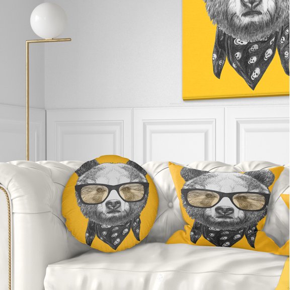 Designart Funny Bear with Formal Glasses - Contemporary Animal Throw Pillow - 12x20