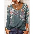 thumbnail image 3 of Camiseta holgada informal Retro para mujer, camisa de manga larga con botones y cuello redondo, estampado Floral geométrico, Tops para mujer 2022, 3 of 3