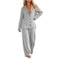thumbnail image 4 of Mifsaly 2 Piece Pajama Set for Women V Neck Long Sleeve Button Down Nightwear and Relaxed Fit Lounge Pants Comfortable Loose Casual Home Outfits Gray,M, 4 of 7