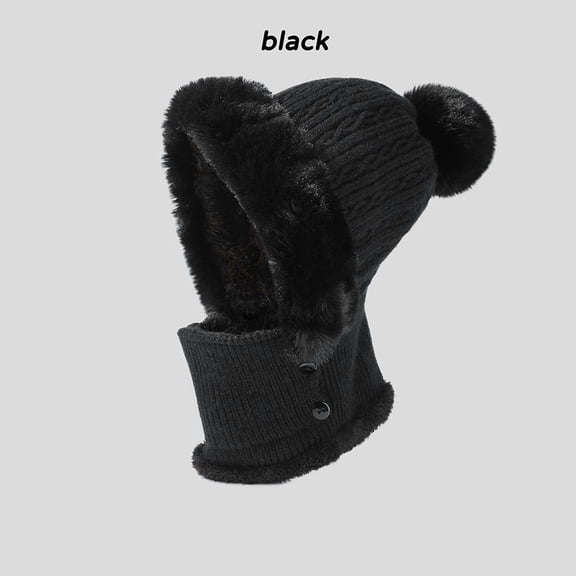 Eespoir Winter Wool-collared Cap, Cold Weather Beanie for Outdoor Activities, Ear Warm Hat for Men Women, Knitted Winter Accessory(Black)