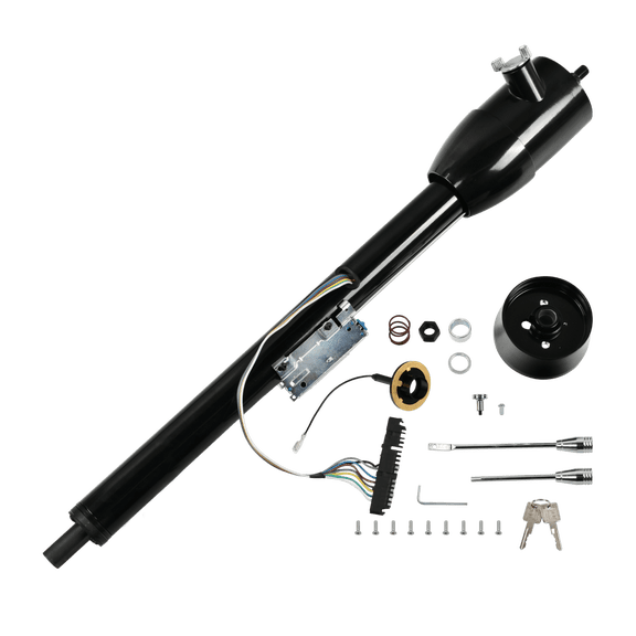 Stainless Steel 32" Tilt Manual Universal Steering Column & Wheel Adapter w/ Key Black