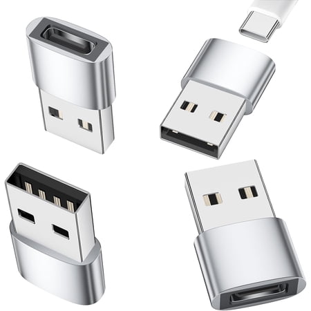 mistyhony 4-Pack Silver USB to USB C Adapter USB 2.0 OTG Connector for CarPlay/Car Charger Compatible with iPhone 17/16/15 Series Samsung Galaxy S25-S20 Pixel 10-6 Pro