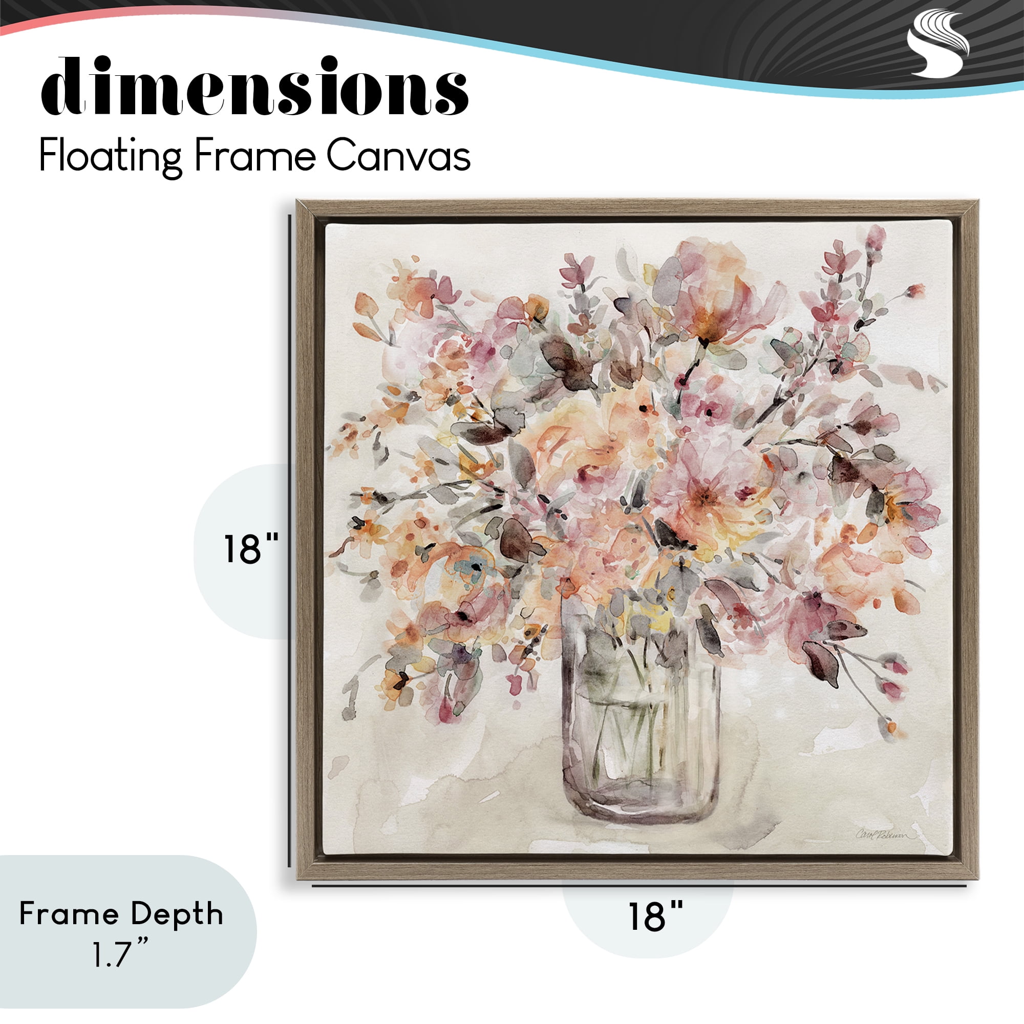 Stupell Industries Fluid Petals Watercolor Bouquet Brown Framed Floater Canvas Wall Art, design by Carol Robinson