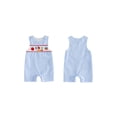 thumbnail image 2 of Cenuakty Infant Boy Jumpsuit Back to School Cute Apple Letters Embroidery Plaid Romper Sleeveless Crew Neck Overall Pants, 2 of 9
