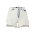 thumbnail image 5 of Time and Tru Women's Destructed Hem High Rise Denim Shorts, 4" Inseam, Sizes 0-20, 5 of 5