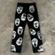 thumbnail image 2 of Pantalones anchos de pierna de gran tamaño con estampado de dibujos animados de estilo retro oscuro de calle para mujer, pantalones lavados de cintura alta de marca de moda Y2k Harajuku, 2 of 4