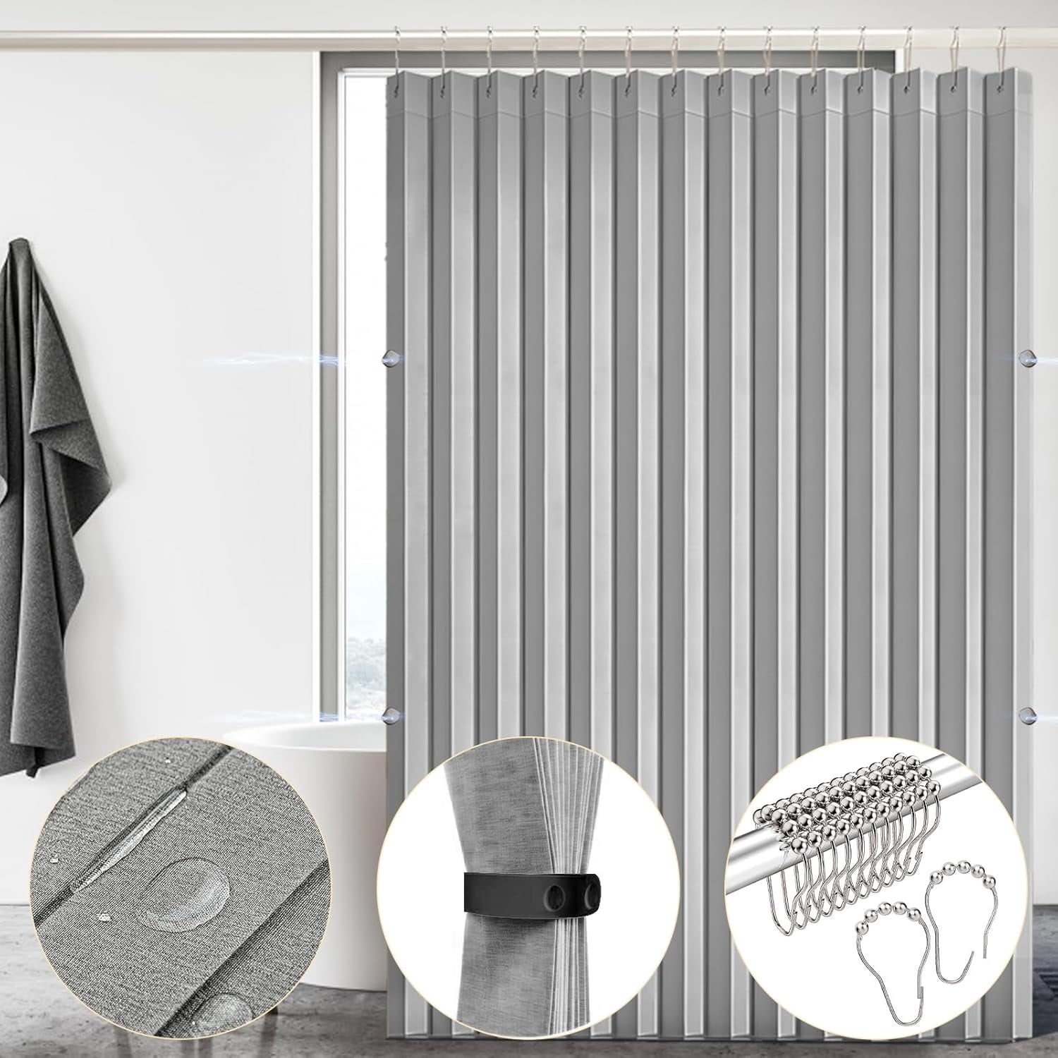 Magnetic Shower Curtain Folding  Polyester Waterproof Shower Curtains for Home Hotel B&B Bathroom (72"W x 72"L) 1 Piece Decoration Traditional Simple