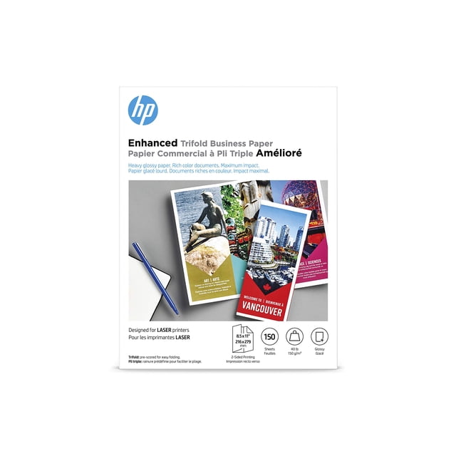 Papel HP Enhanced Trifold Business Glossy, 8.5 x 11 pulgadas, 40 libras