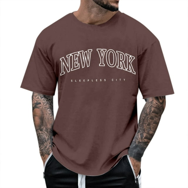 Camiseta de manga corta con cuello redondo y estampado de arbolitos para hombre, ideal para la playa en verano - Poliéster, informal/viajes/uso diario - Ligera, cómoda y transpirable