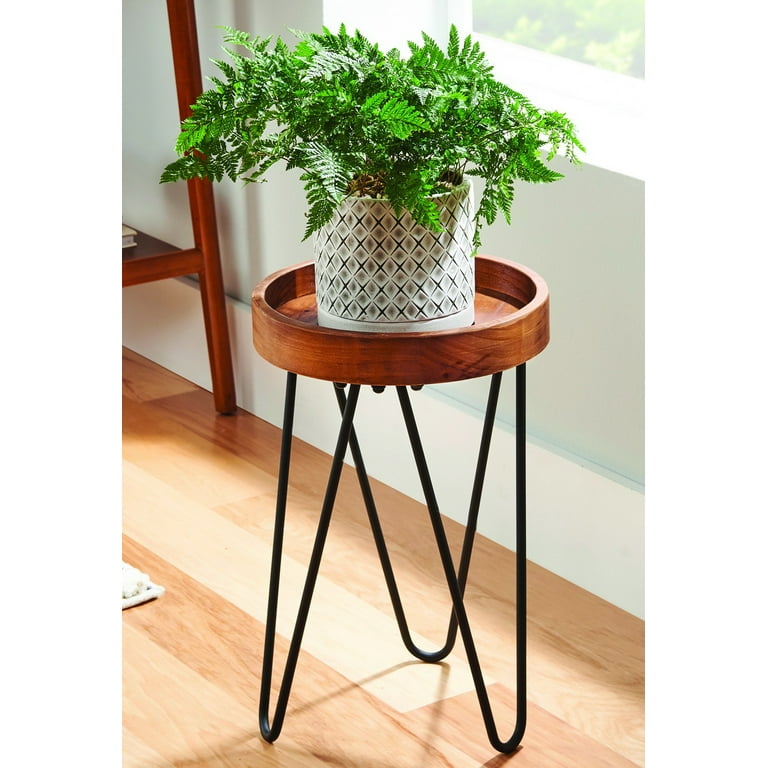 2 Pack Small Round Side End Table Tall Plant Stand Indoor Wood Flower Pot  Holder