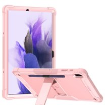 Dteck Case for Samsung Galaxy Tab S7 FE SM-T730/T736B 12.4-inch 2021,Shockproof Rubber Armor Case 3-Layer Protection Hybrid Drop-Proof Kickstand Cover for Galaxy S7  SM-T970 12.4",Rosegold