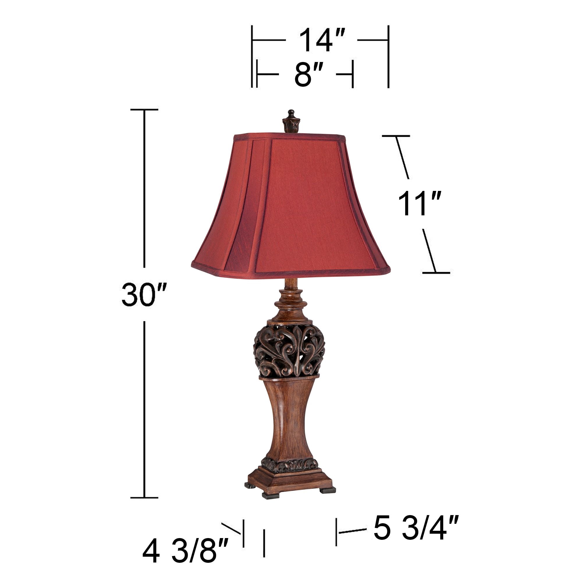 Regency Hill Exeter 30" Tall Large Traditional End Table Lamps Set of 2 Brown Wood Finish Crimson Red Shade Living Room Bedroom