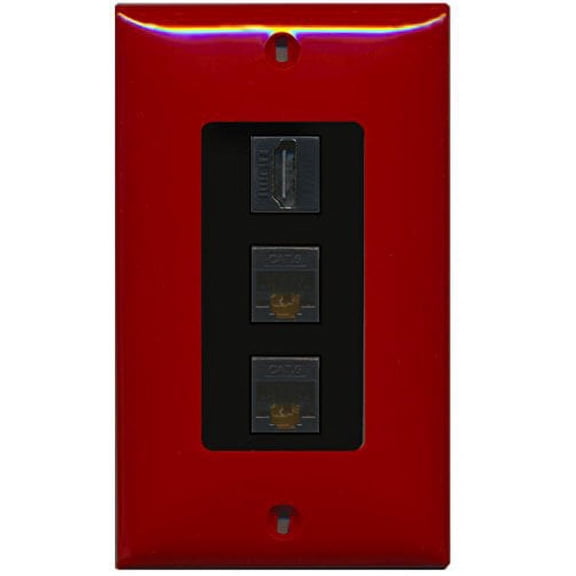 RiteAV - 1 Port HDMI 2 Port Cat6 Ethernet Decorative Wall Plate - Red/Black