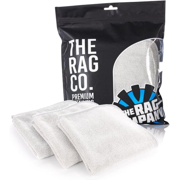 The Rag Company – Premium FTW – Microfiber Cleaning Towels for Glass, Windows, Mirrors & Polished Surfaces, Streak-Free, Scratchless, 16in x 16in, Ice Grey, 3-Pack