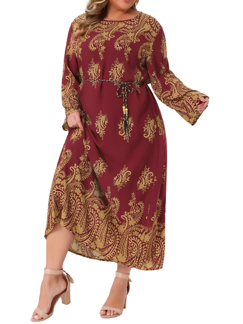 boho dress 2x Daring Diva Plus Size Crew Neck Long Sleeve Belt Flowy Maxi Burgundy, Women's, Size: 2XL, Red or a sunset dinner dressing table girls Is the Dress White Size:US10 (EU42)