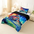 thumbnail image 3 of Castle Fairy Cartoon Fire Truck Twin Comforter Sets 3-Piece for Toddlers, Night Flame Print Bedding Set for Bedroom, Red Blue,Black Reversible, 3 of 6
